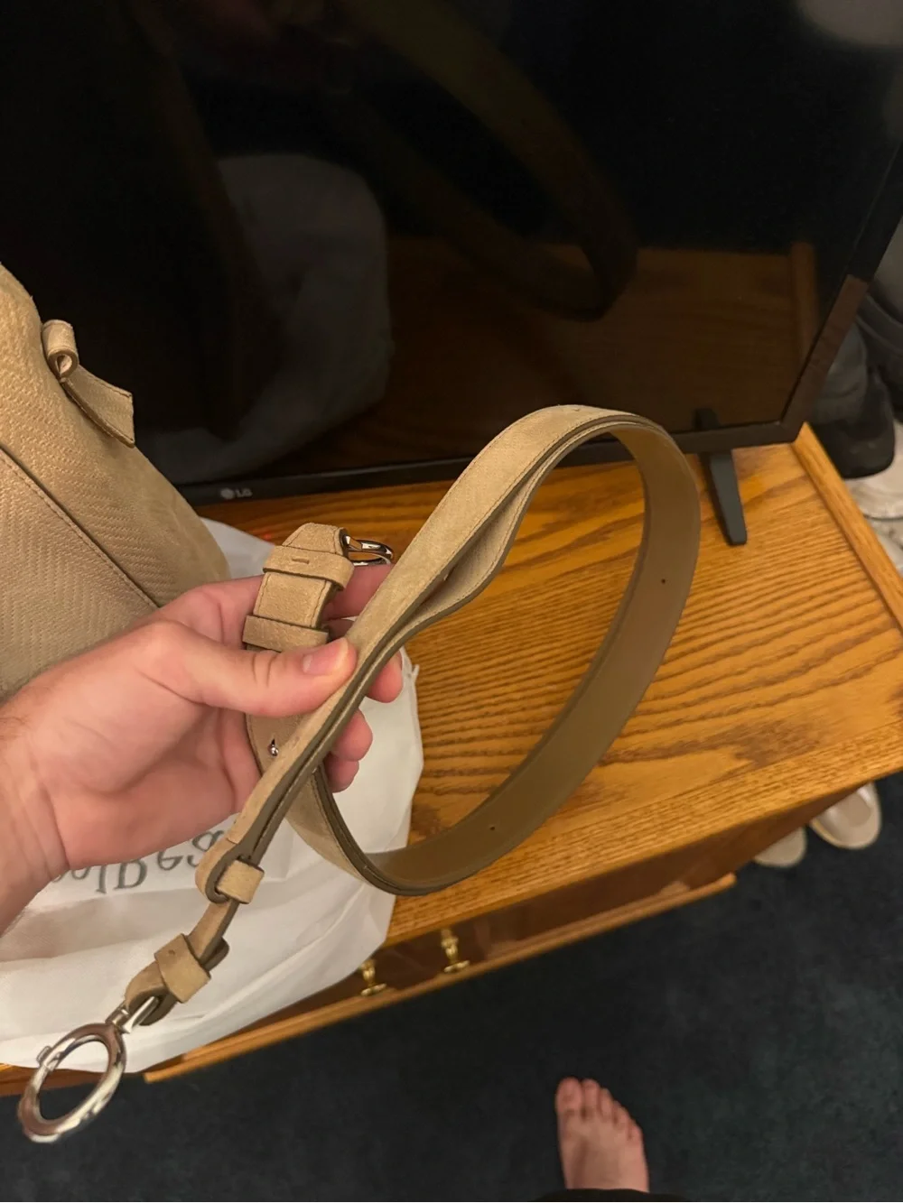 Maison Martin Margiela Beige Suede Fold-Over Messenger Bag